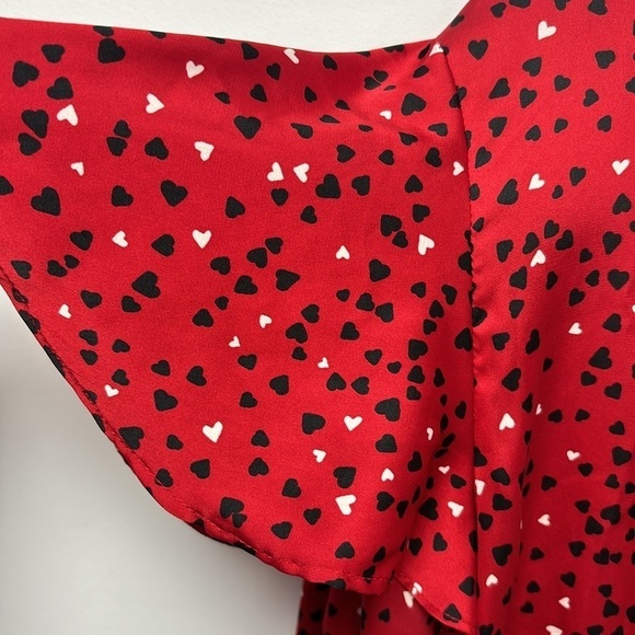 ZARA red satin blouse for women with long sleeves and heart print talla M - Picture 3 of 8